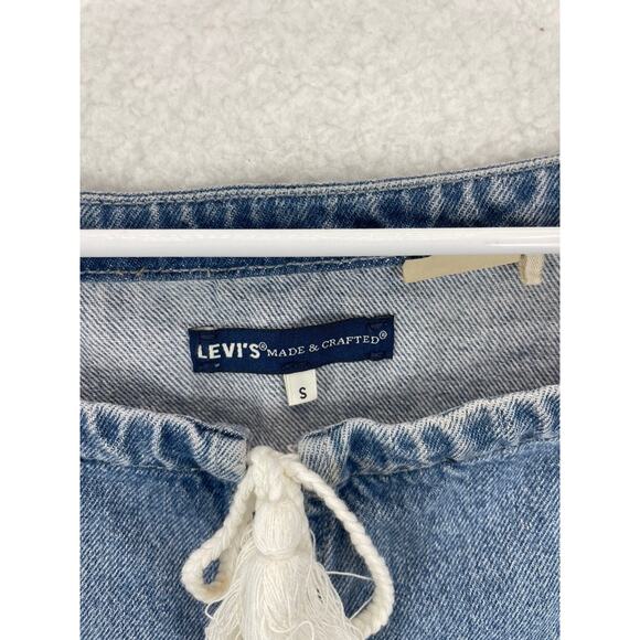 Levi’s Made & Crafted Denim Ruffle Top Women’s Size S Blue Chambray Blouse - Picture 3 of 9